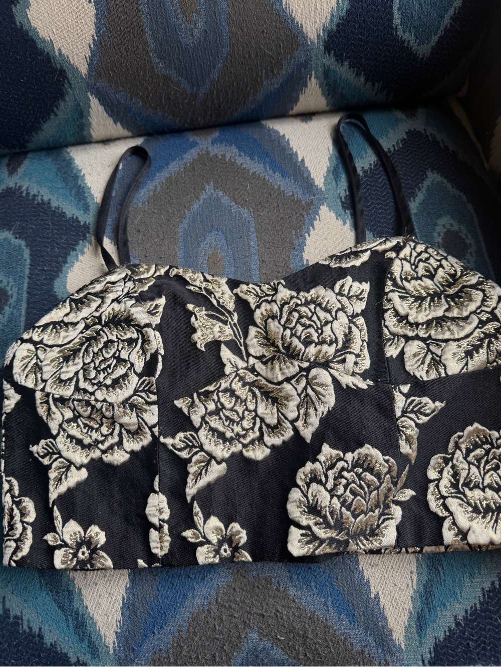 Black Floral Cropped Bustier Top